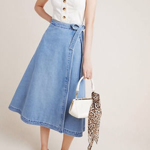 New Citizens of Humanity Donna Women's Blue A-Line Midi Wrap Denim Skirt Size S